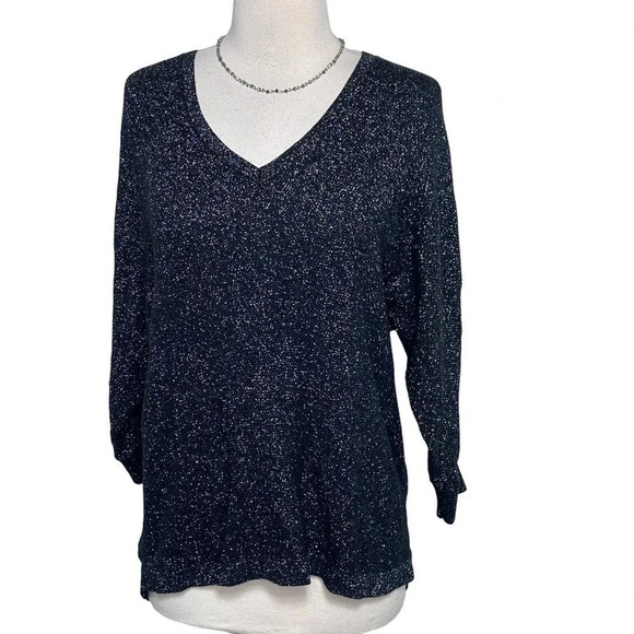 Express womens S black + metallic silver dolman sleeve v-neck sweater - Picture 4 of 8